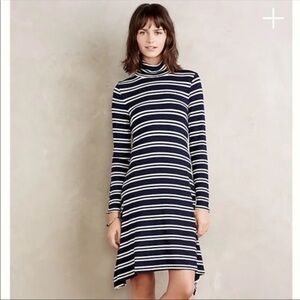 Maeve Long Sleeve Striped Turtleneck Dress Size Medium Navy White Flowy Jersey